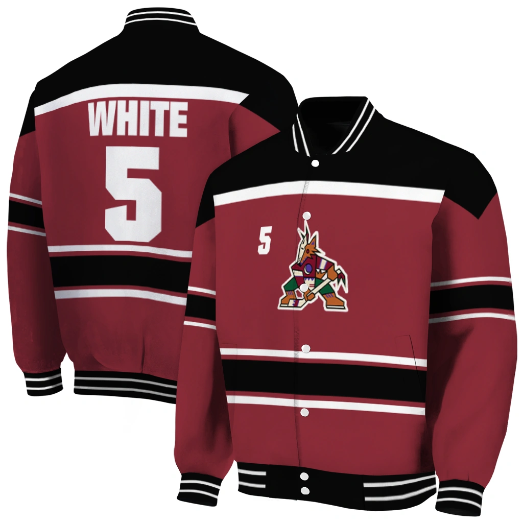 custom arizona coyotes stripe statement red black varsity jacket fashion forward custom arizona coyotes stripe statement red black varsity jacket fashion forward