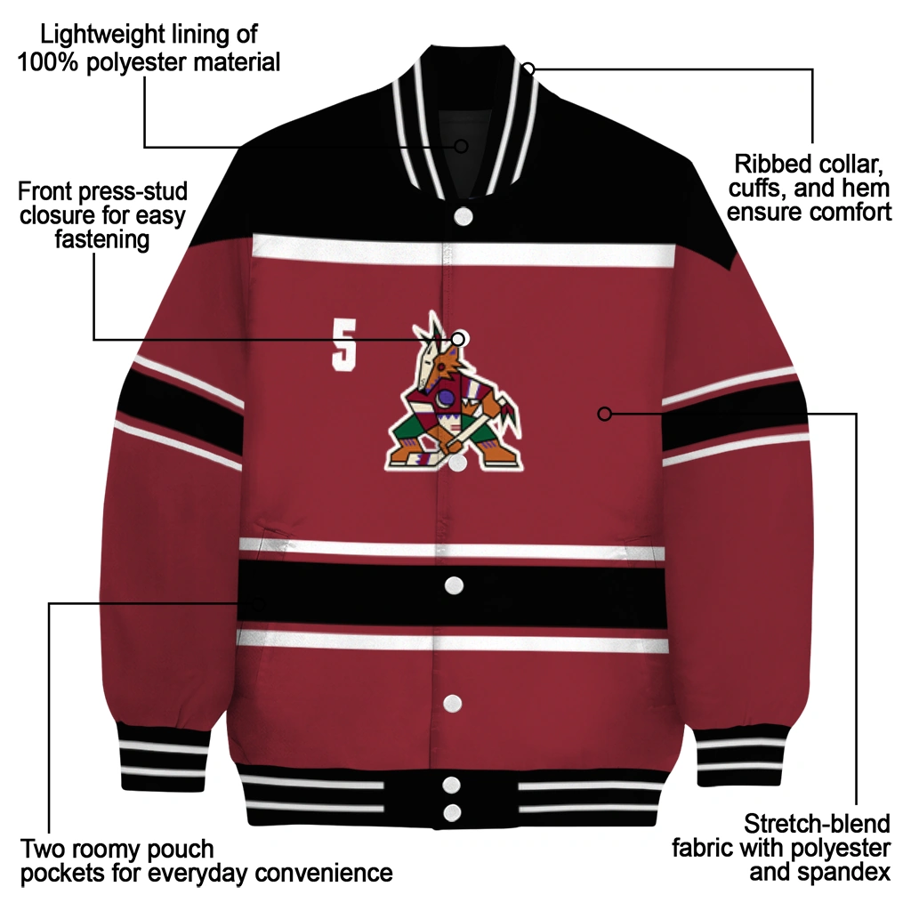 custom arizona coyotes stripe statement red black varsity jacket new arrival custom arizona coyotes stripe statement red black varsity jacket new arrival
