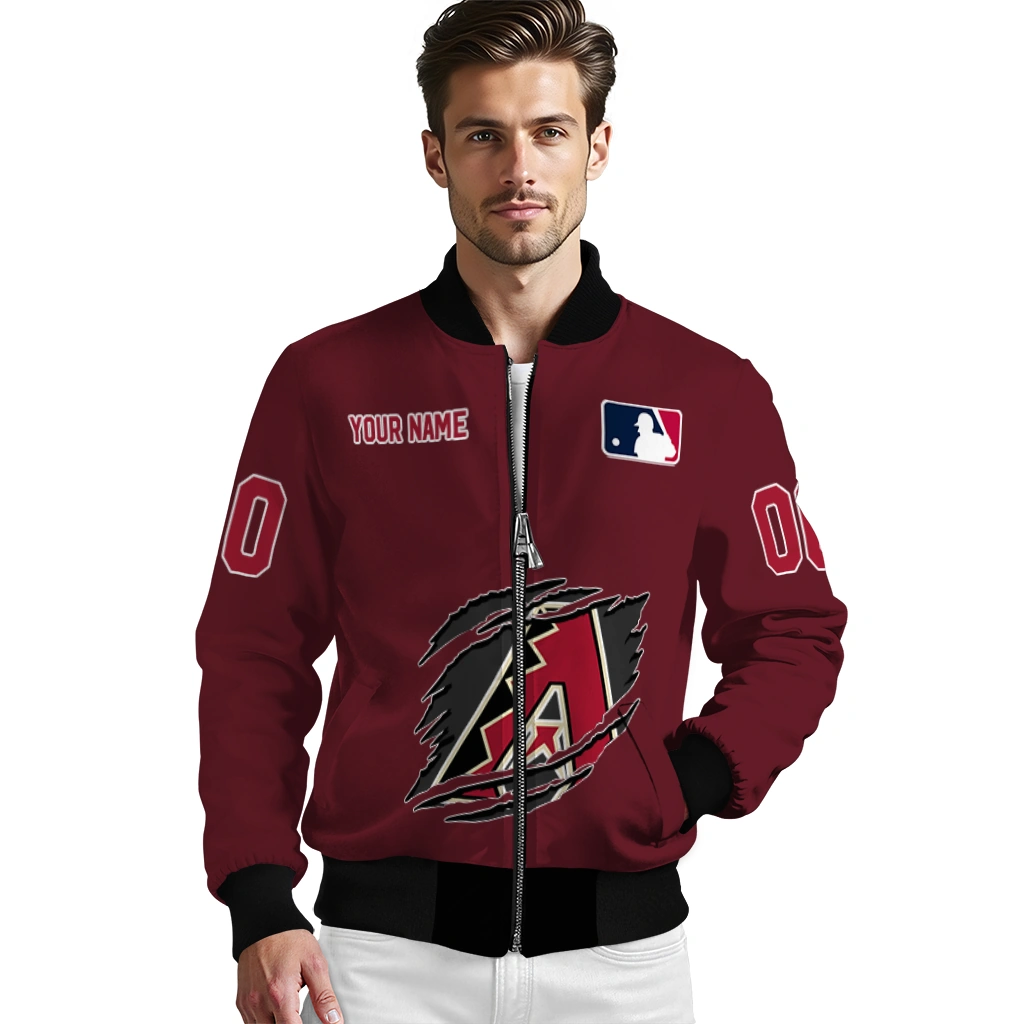 custom arizona diamondbacks claw gash red bomber jacket high quality custom arizona diamondbacks claw gash red bomber jacket high quality
