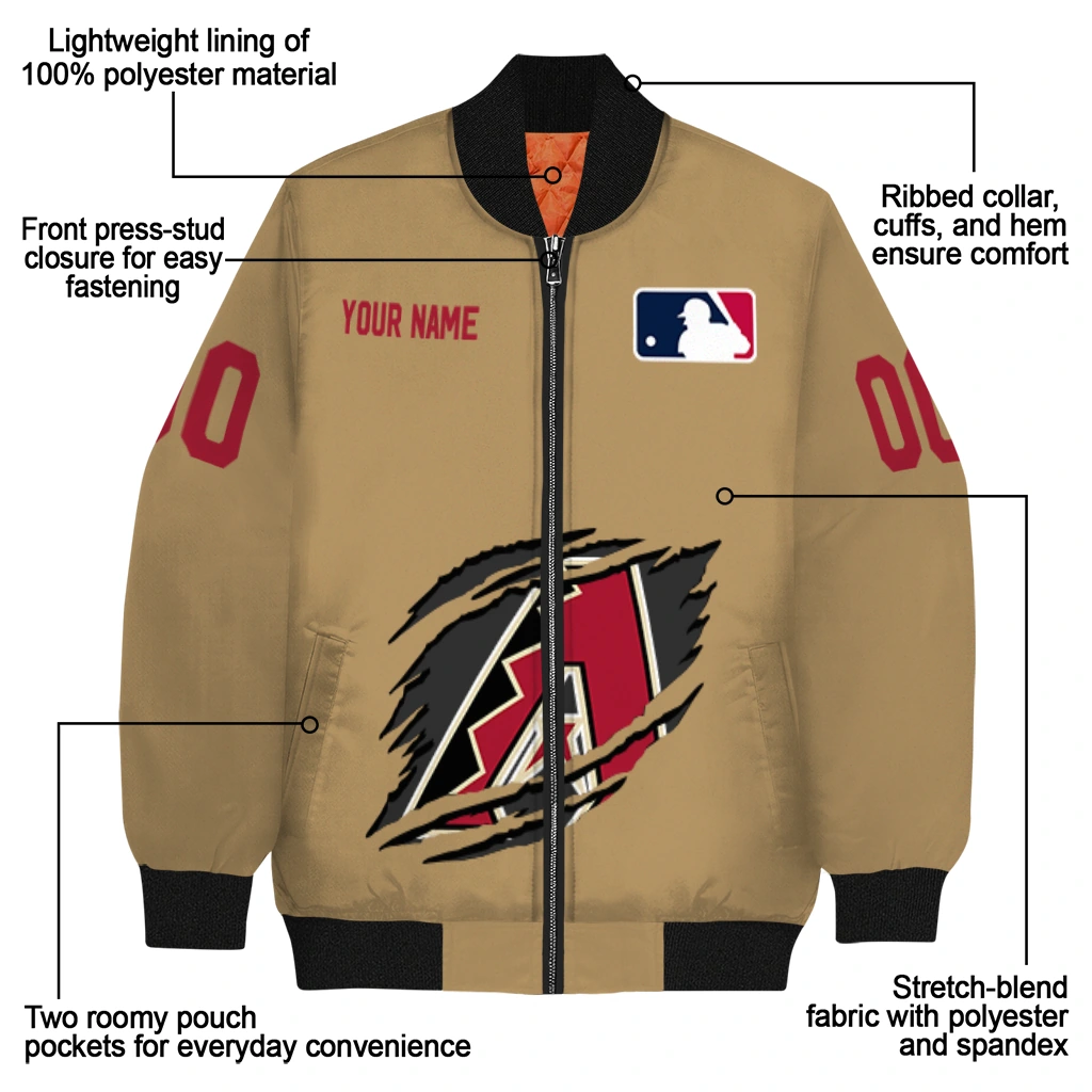 custom arizona diamondbacks claw swipe beige bomber jacket new arrival custom arizona diamondbacks claw swipe beige bomber jacket new arrival