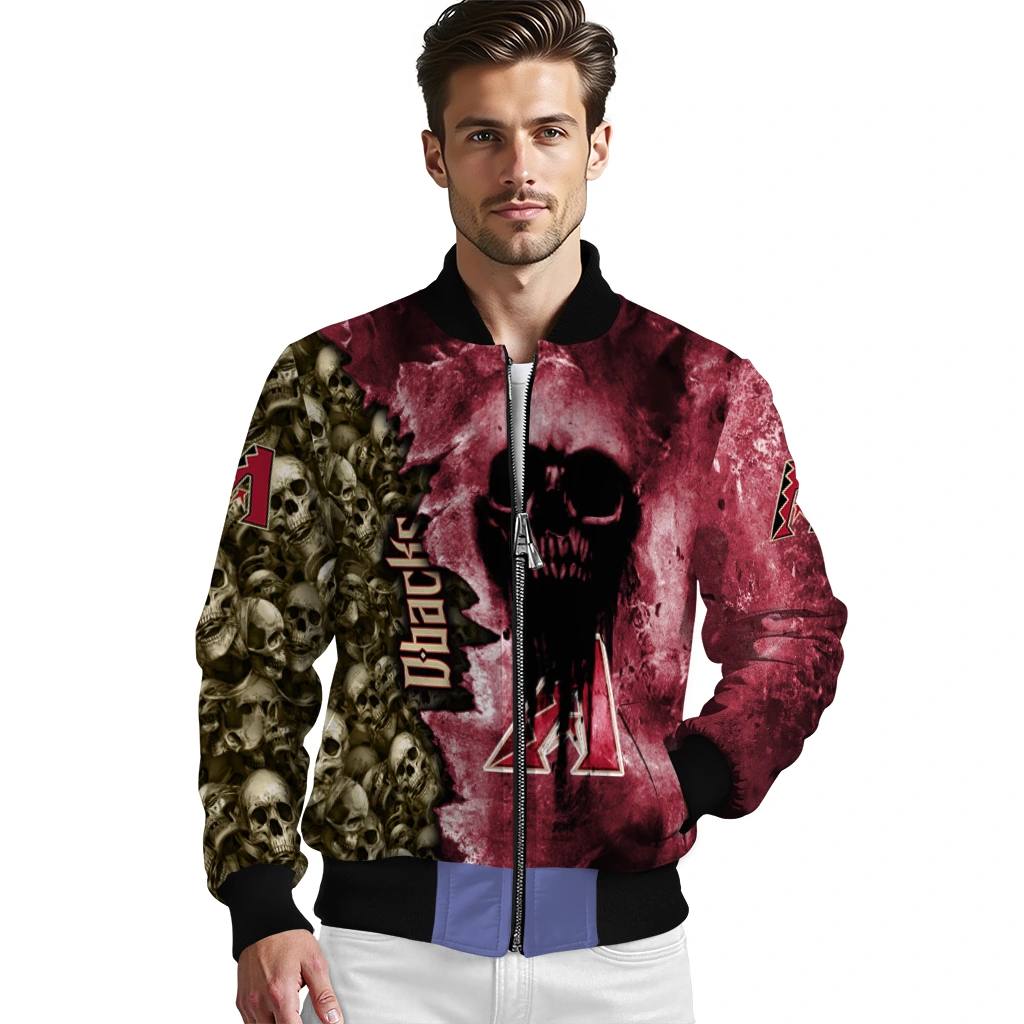 custom arizona diamondbacks skull cluster red bomber jacket high quality custom arizona diamondbacks skull cluster red bomber jacket high quality