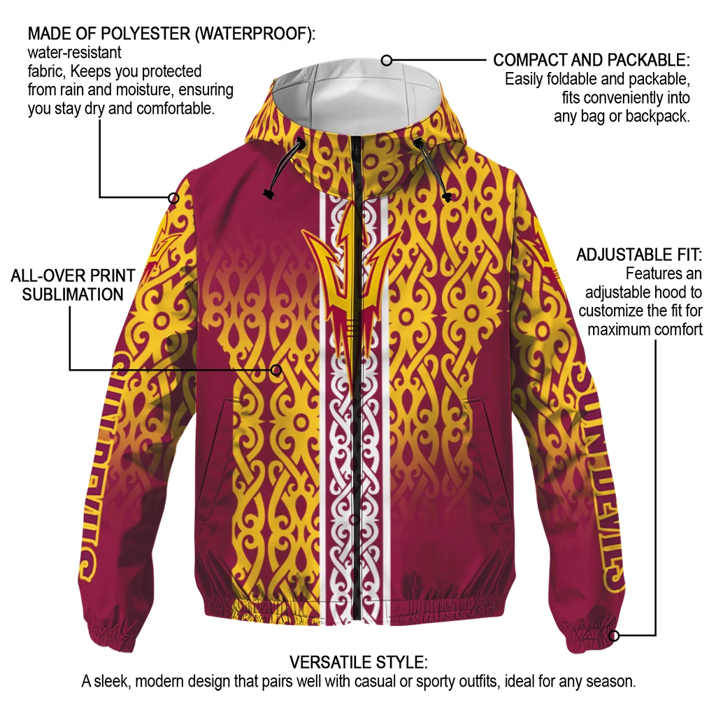 custom arizona state sun devils tribal swirls maroon windbreaker jacket new arrival custom arizona state sun devils tribal swirls maroon windbreaker jacket new arrival