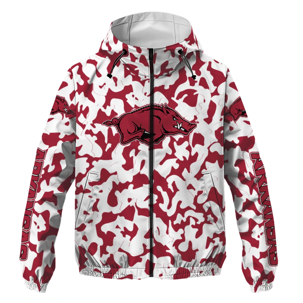 custom arkansas razorbacks camouflage mashup red windbreaker jacket best selling custom arkansas razorbacks camouflage mashup red windbreaker jacket best selling