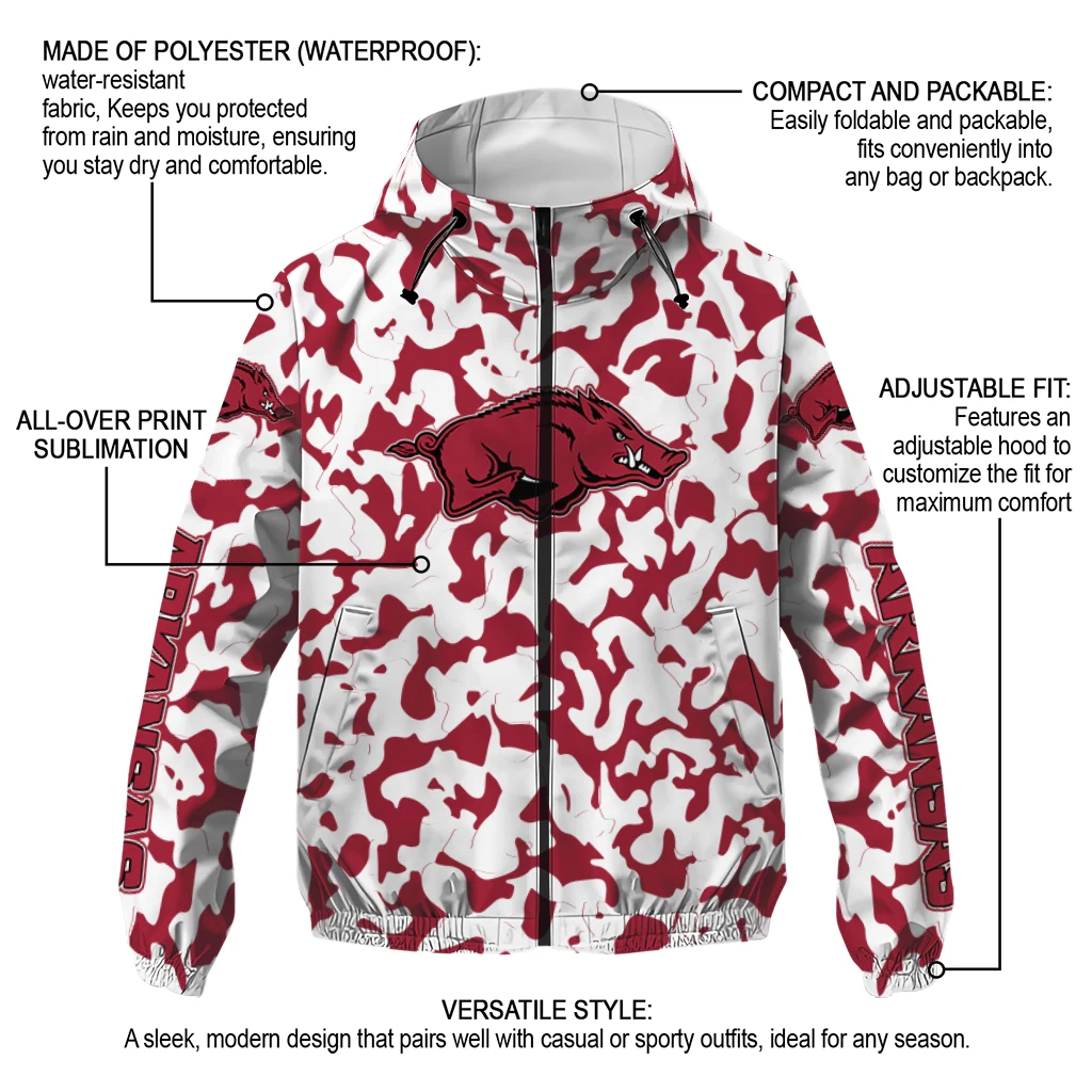 custom arkansas razorbacks camouflage mashup red windbreaker jacket new arrival custom arkansas razorbacks camouflage mashup red windbreaker jacket new arrival