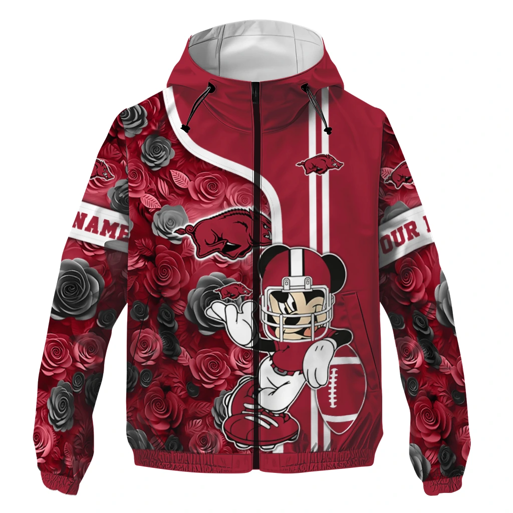 custom arkansas razorbacks football micky mouse red windbreaker jacket best selling custom arkansas razorbacks football micky mouse red windbreaker jacket best selling