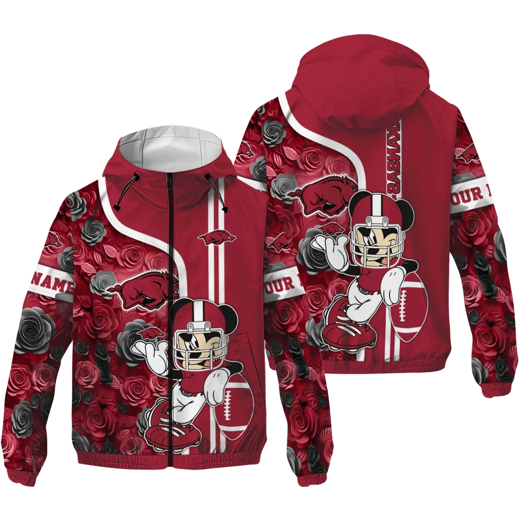 custom arkansas razorbacks football micky mouse red windbreaker jacket high quality custom arkansas razorbacks football micky mouse red windbreaker jacket high quality