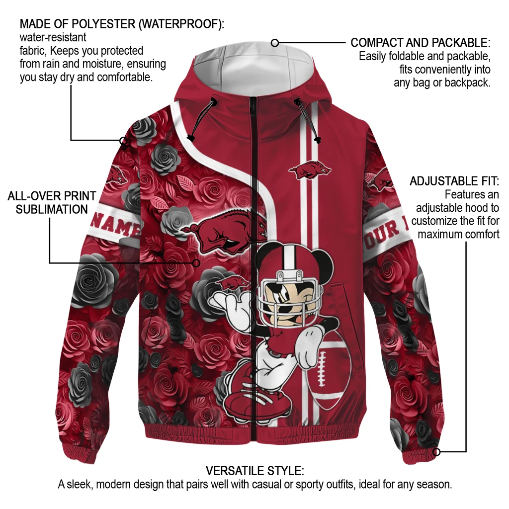 custom arkansas razorbacks football micky mouse red windbreaker jacket new arrival custom arkansas razorbacks football micky mouse red windbreaker jacket new arrival
