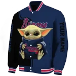 custom atlanta braves adorable yoda navy black varsity jacket best selling