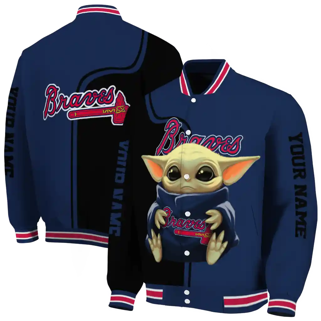 custom atlanta braves adorable yoda navy black varsity jacket fashion forward custom atlanta braves adorable yoda navy black varsity jacket fashion forward