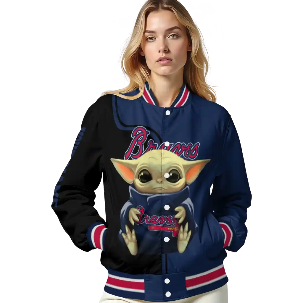 custom atlanta braves adorable yoda navy black varsity jacket latest model custom atlanta braves adorable yoda navy black varsity jacket latest model