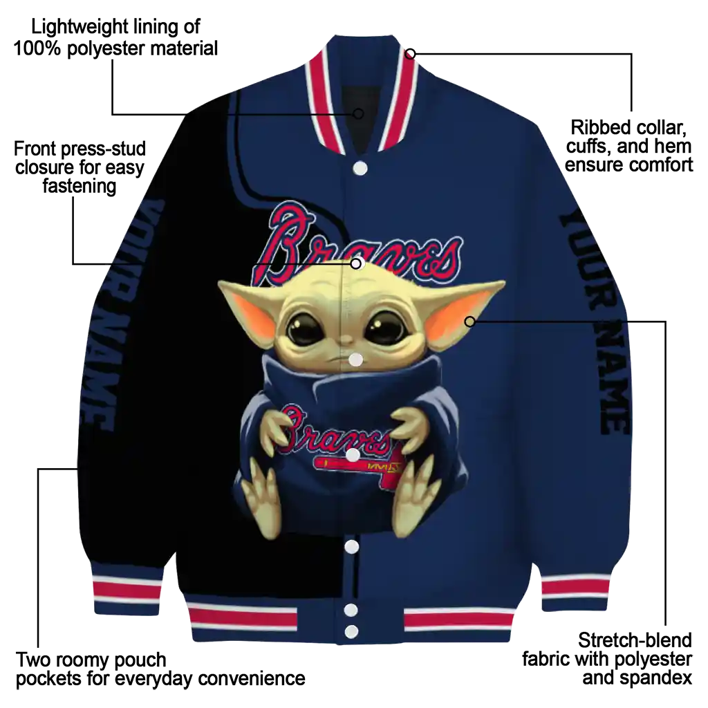 custom atlanta braves adorable yoda navy black varsity jacket new arrival custom atlanta braves adorable yoda navy black varsity jacket new arrival