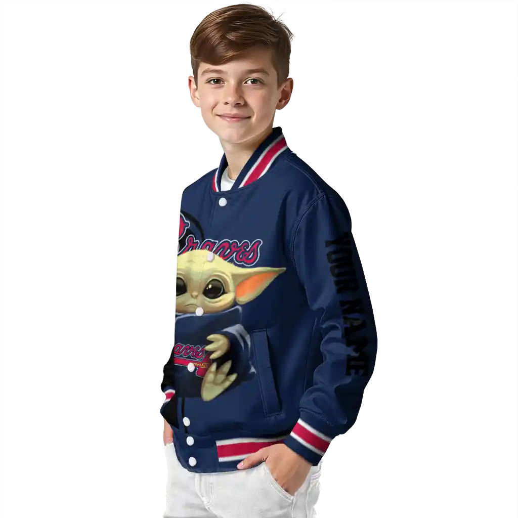 custom atlanta braves adorable yoda navy black varsity jacket trendy custom atlanta braves adorable yoda navy black varsity jacket trendy