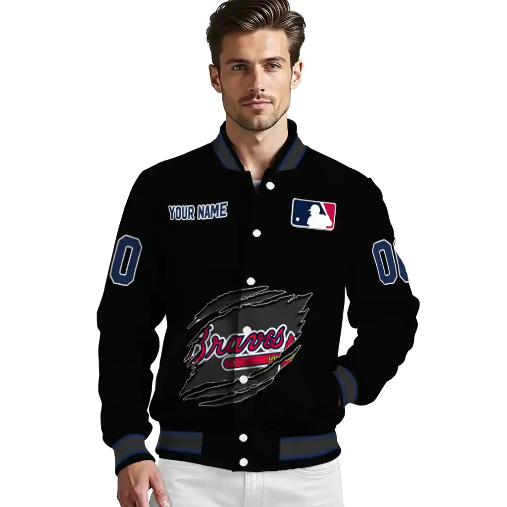 custom atlanta braves claw fragment black varsity jacket high quality custom atlanta braves claw fragment black varsity jacket high quality