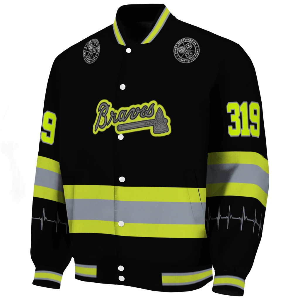 custom atlanta braves heartbeat accent black green varsity jacket best selling custom atlanta braves heartbeat accent black green varsity jacket best selling