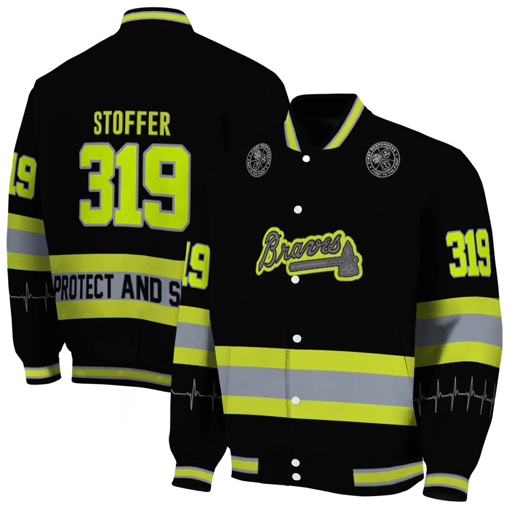 custom atlanta braves heartbeat accent black green varsity jacket fashion forward custom atlanta braves heartbeat accent black green varsity jacket fashion forward