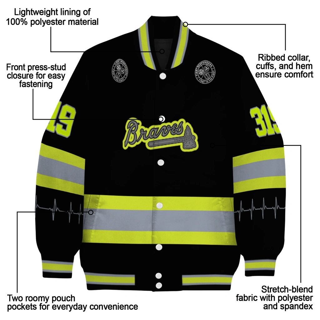 custom atlanta braves heartbeat accent black green varsity jacket new arrival custom atlanta braves heartbeat accent black green varsity jacket new arrival