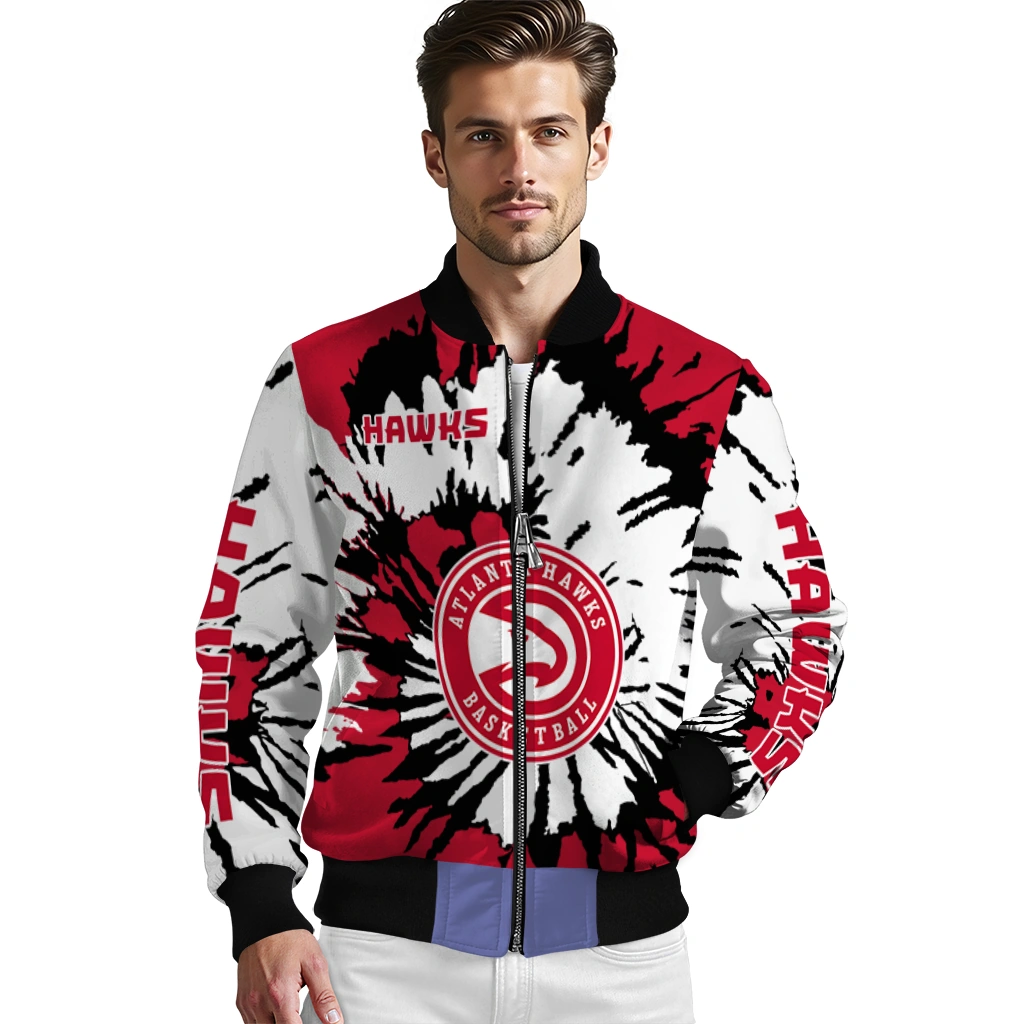 custom atlanta hawks burst splatter red bomber jacket high quality custom atlanta hawks burst splatter red bomber jacket high quality