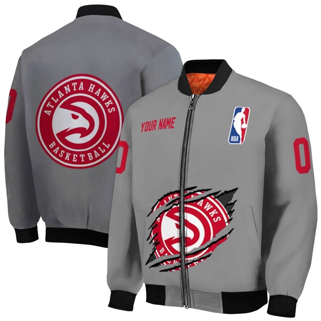 custom atlanta hawks claw accent grey bomber jacket best selling custom atlanta hawks claw accent grey bomber jacket best selling