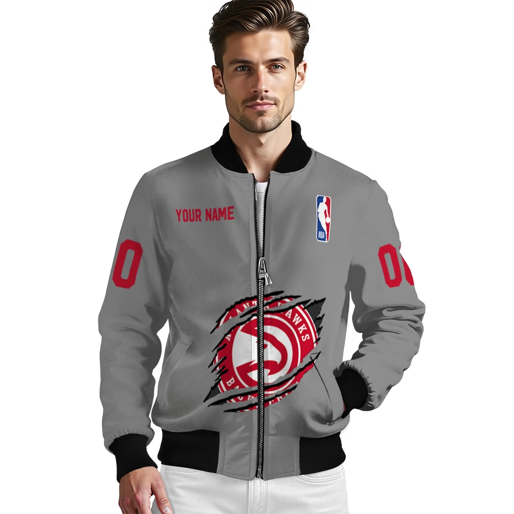 custom atlanta hawks claw accent grey bomber jacket high quality custom atlanta hawks claw accent grey bomber jacket high quality