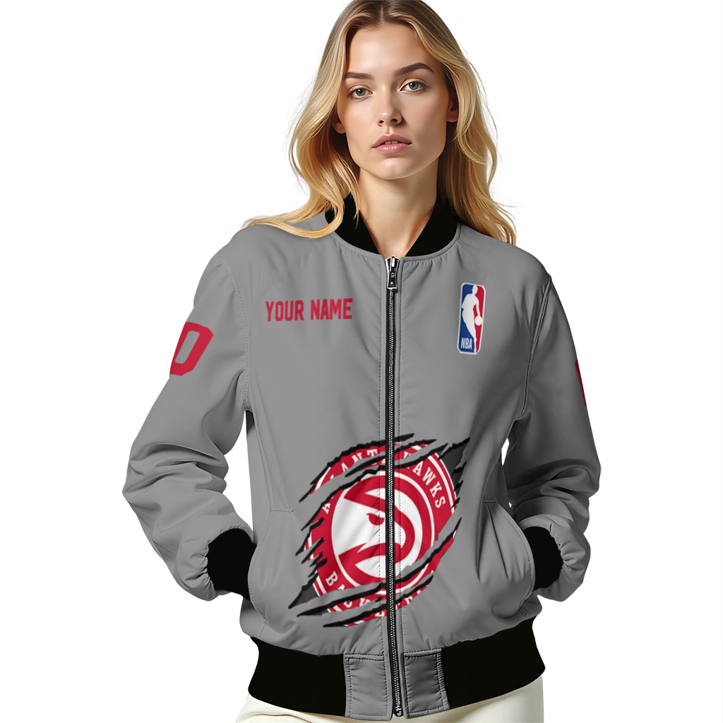 custom atlanta hawks claw accent grey bomber jacket latest model custom atlanta hawks claw accent grey bomber jacket latest model