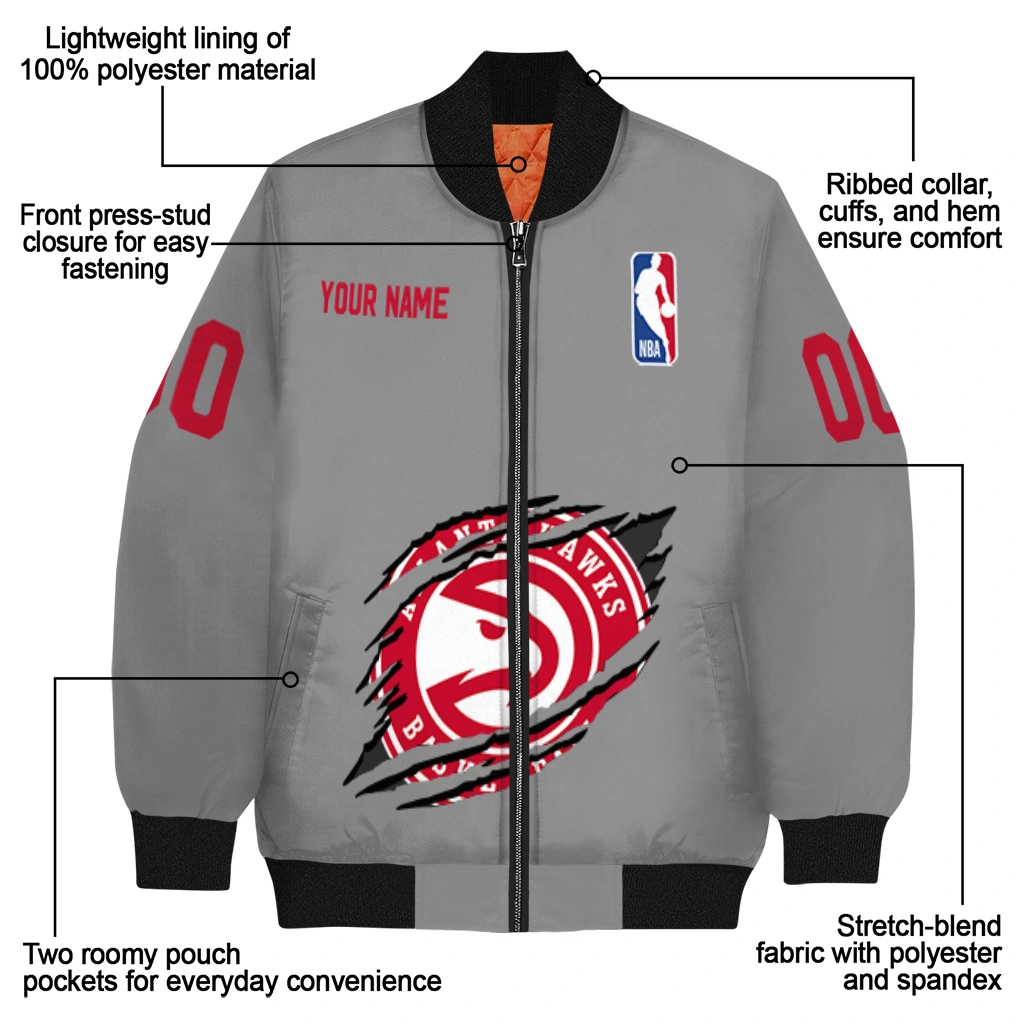 custom atlanta hawks claw accent grey bomber jacket new arrival custom atlanta hawks claw accent grey bomber jacket new arrival