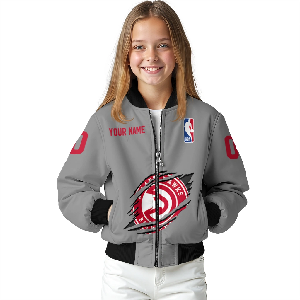 custom atlanta hawks claw accent grey bomber jacket top rated custom atlanta hawks claw accent grey bomber jacket top rated