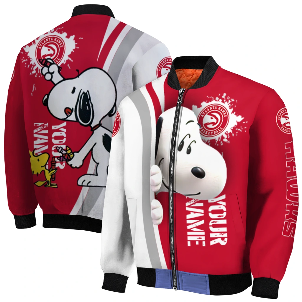 custom atlanta hawks snoopy head red bomber jacket best selling custom atlanta hawks snoopy head red bomber jacket best selling