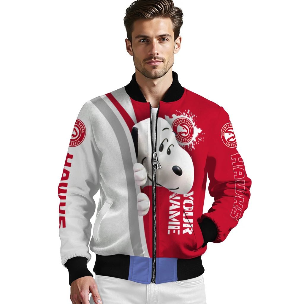 custom atlanta hawks snoopy head red bomber jacket high quality custom atlanta hawks snoopy head red bomber jacket high quality