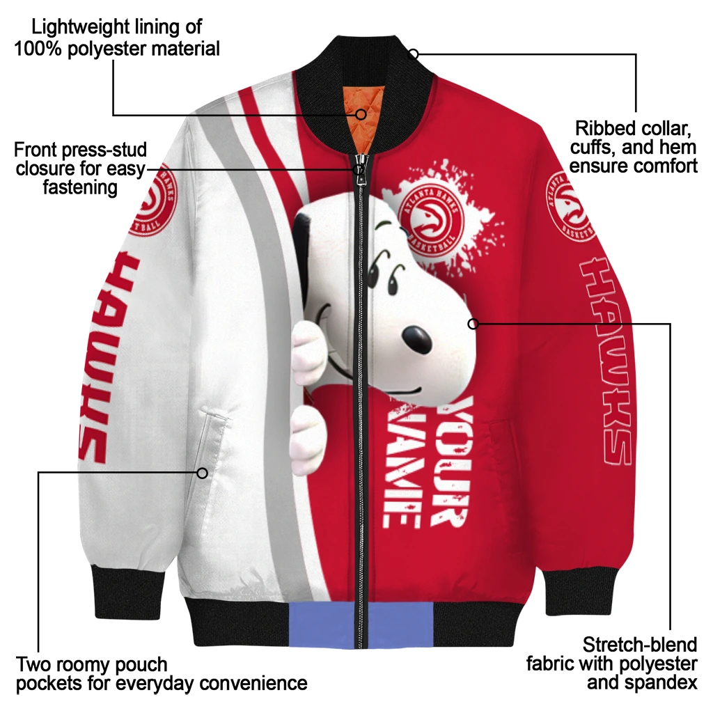 custom atlanta hawks snoopy head red bomber jacket new arrival custom atlanta hawks snoopy head red bomber jacket new arrival