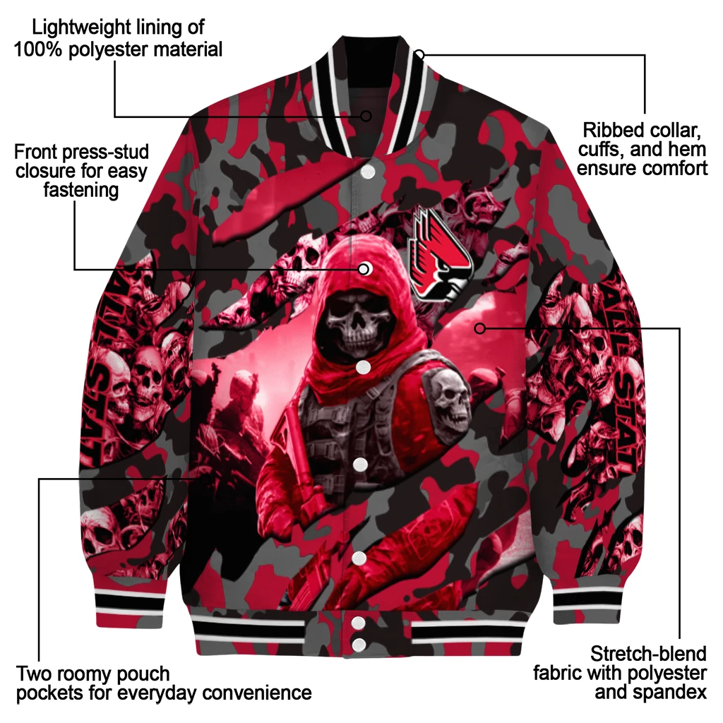 custom ball state cardinals skull horde red varsity jacket new arrival custom ball state cardinals skull horde red varsity jacket new arrival