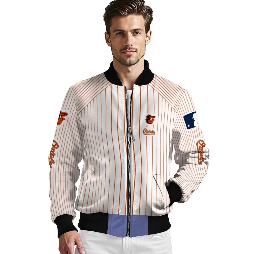 custom baltimore orioles athlete pinstripes white bomber jacket high quality custom baltimore orioles athlete pinstripes white bomber jacket high quality