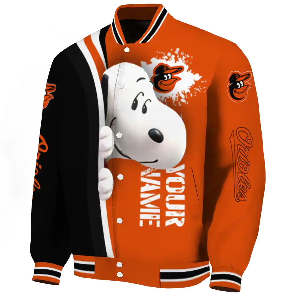custom baltimore orioles snoopy head orange varsity jacket best selling custom baltimore orioles snoopy head orange varsity jacket best selling