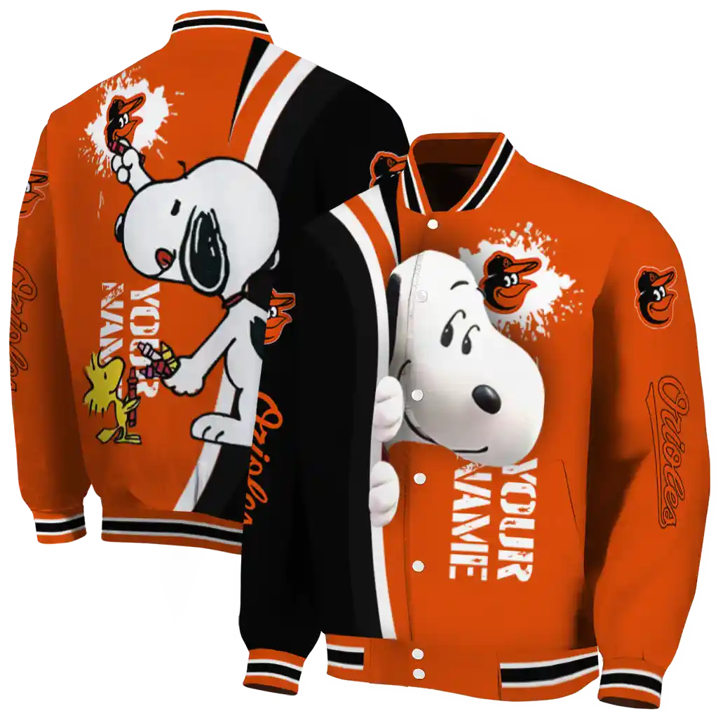 custom baltimore orioles snoopy head orange varsity jacket fashion forward custom baltimore orioles snoopy head orange varsity jacket fashion forward