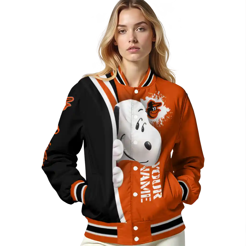 custom baltimore orioles snoopy head orange varsity jacket latest model custom baltimore orioles snoopy head orange varsity jacket latest model