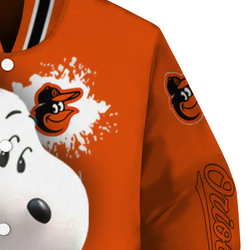 custom baltimore orioles snoopy head orange varsity jacket premium grade custom baltimore orioles snoopy head orange varsity jacket premium grade