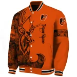 custom baltimore orioles tribal deer art orange varsity jacket best selling