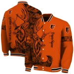 custom baltimore orioles tribal deer art orange varsity jacket best selling