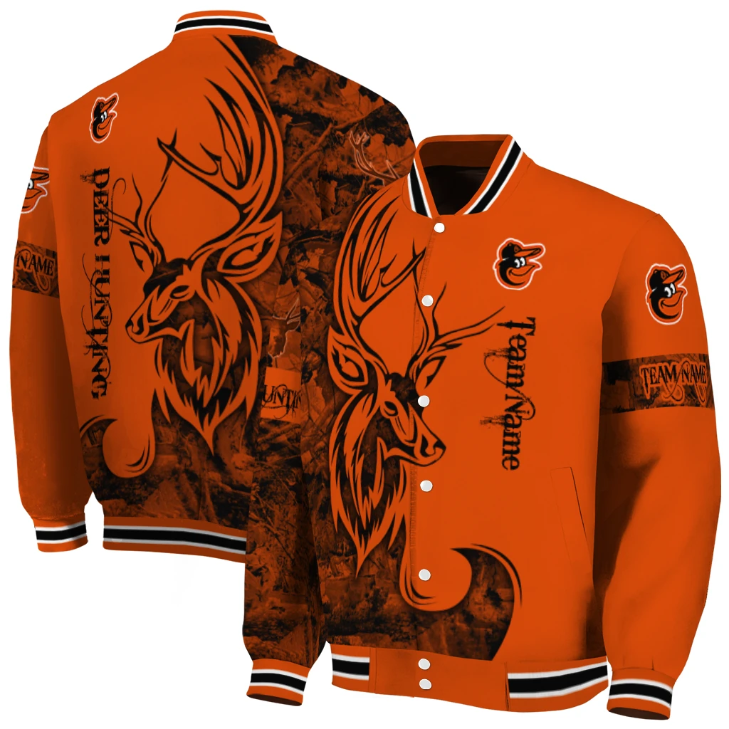 custom baltimore orioles tribal deer art orange varsity jacket fashion forward custom baltimore orioles tribal deer art orange varsity jacket fashion forward