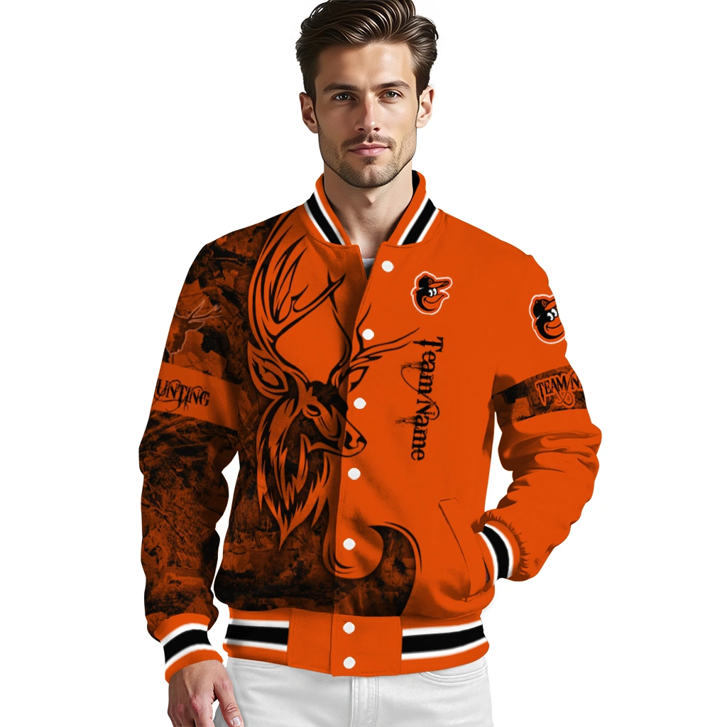 custom baltimore orioles tribal deer art orange varsity jacket high quality custom baltimore orioles tribal deer art orange varsity jacket high quality
