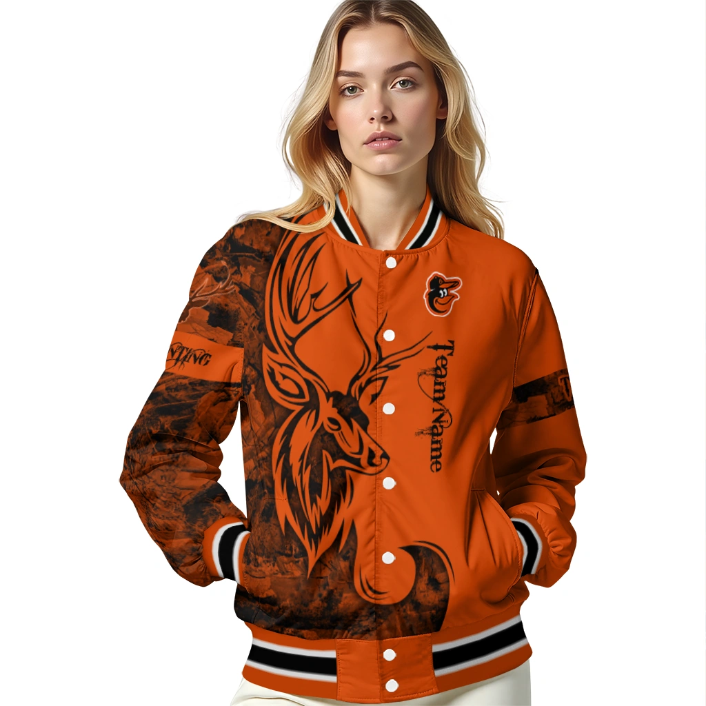 custom baltimore orioles tribal deer art orange varsity jacket latest model custom baltimore orioles tribal deer art orange varsity jacket latest model