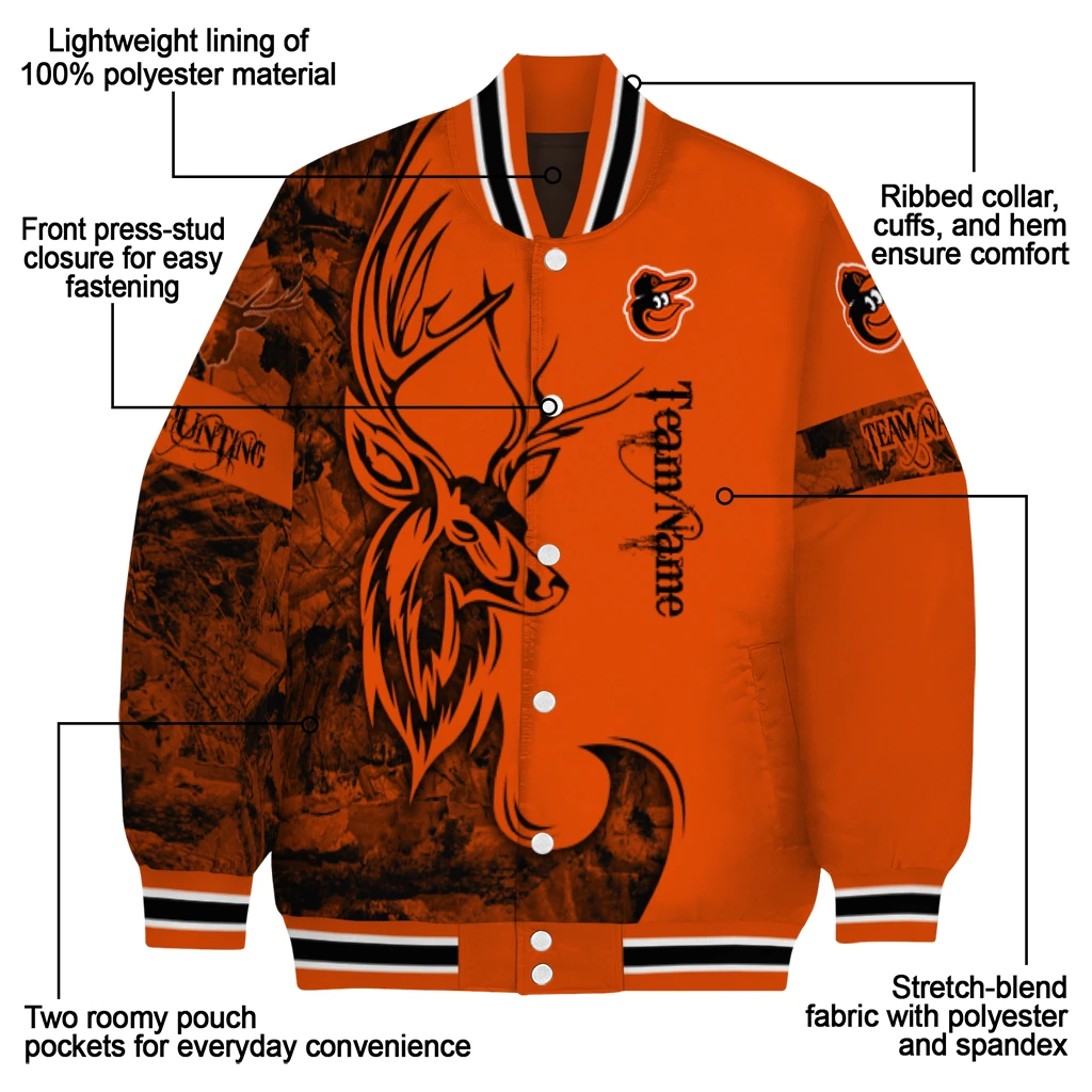 custom baltimore orioles tribal deer art orange varsity jacket new arrival custom baltimore orioles tribal deer art orange varsity jacket new arrival