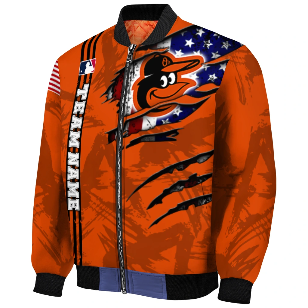 custom baltimore orioles us flag claws orange bomber jacket fashion forward custom baltimore orioles us flag claws orange bomber jacket fashion forward