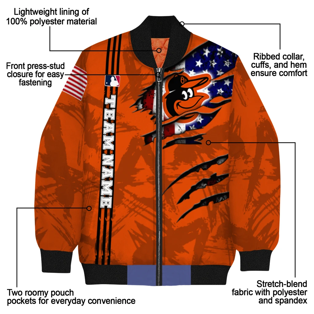 custom baltimore orioles us flag claws orange bomber jacket new arrival custom baltimore orioles us flag claws orange bomber jacket new arrival