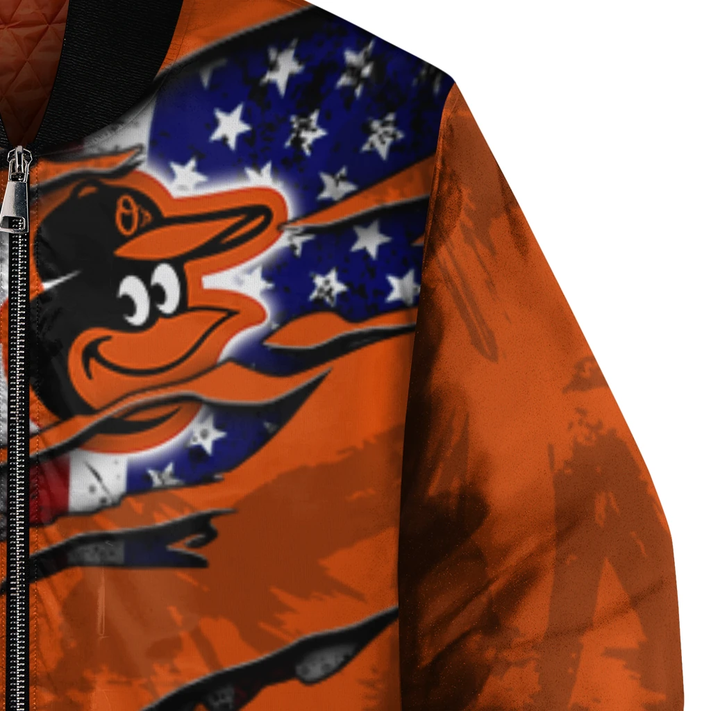 custom baltimore orioles us flag claws orange bomber jacket premium grade custom baltimore orioles us flag claws orange bomber jacket premium grade