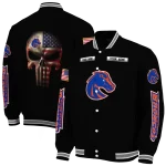 custom boise state broncos american flag skull black varsity jacket best selling