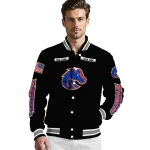custom boise state broncos american flag skull black varsity jacket best selling