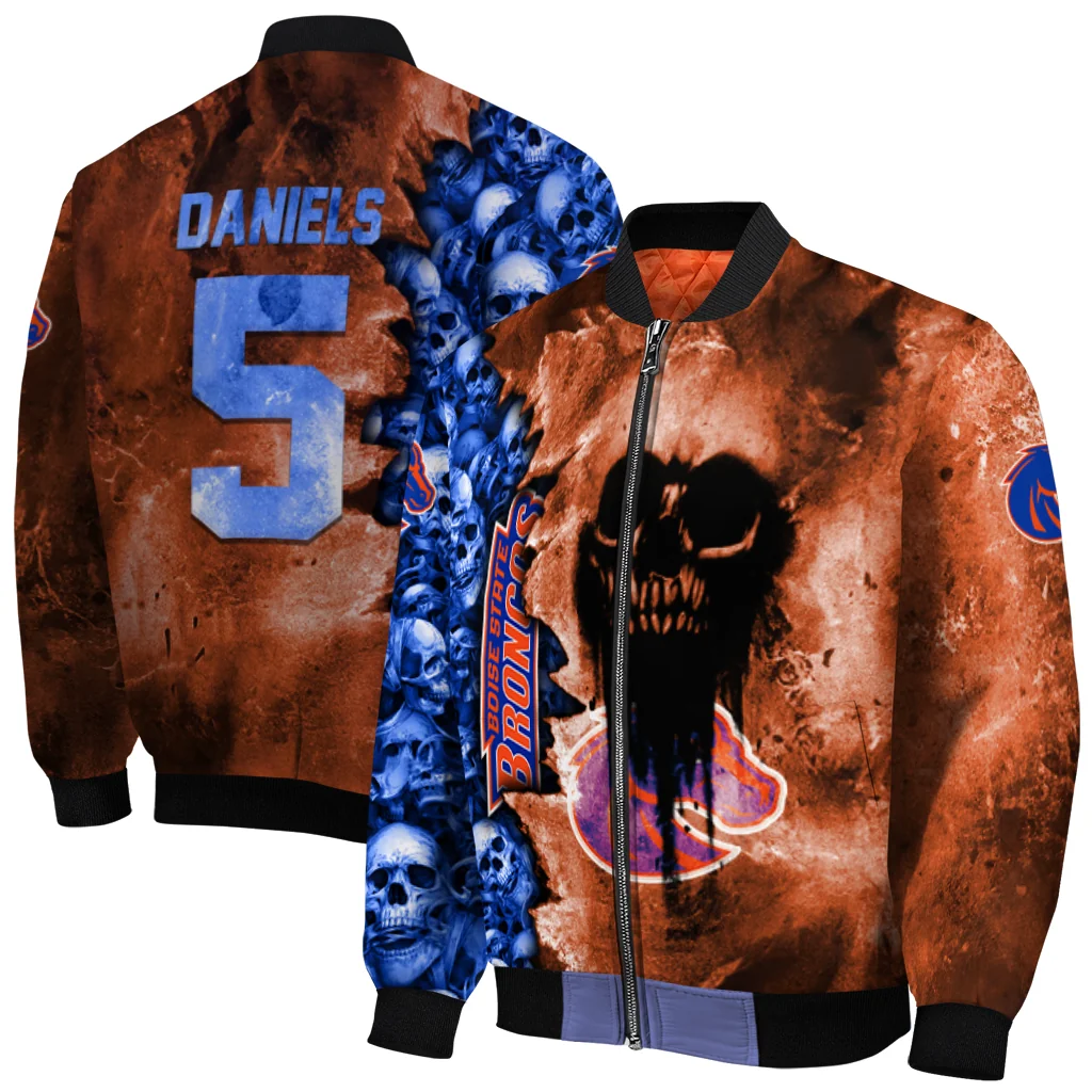 custom boise state broncos skull cluster orange bomber jacket best selling custom boise state broncos skull cluster orange bomber jacket best selling