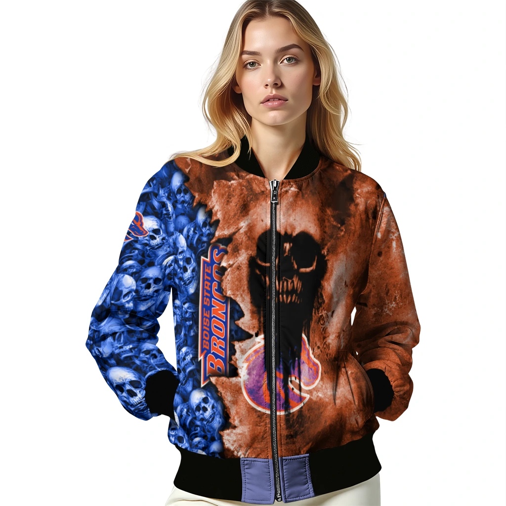 custom boise state broncos skull cluster orange bomber jacket latest model custom boise state broncos skull cluster orange bomber jacket latest model