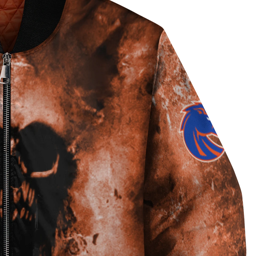 custom boise state broncos skull cluster orange bomber jacket premium grade custom boise state broncos skull cluster orange bomber jacket premium grade