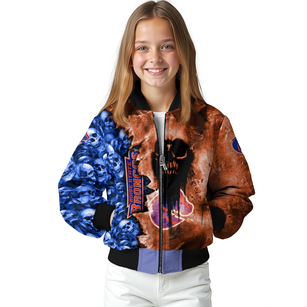 custom boise state broncos skull cluster orange bomber jacket top rated custom boise state broncos skull cluster orange bomber jacket top rated